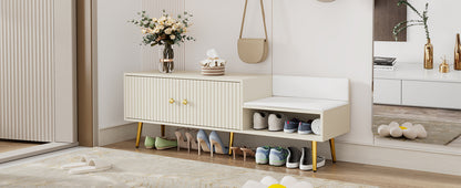 Modern Hidden Storage Bench White Upholstered Seat