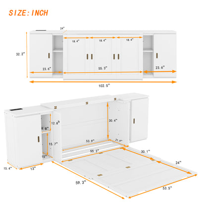 Full Size Murphy Bed with Storage and USB Ports