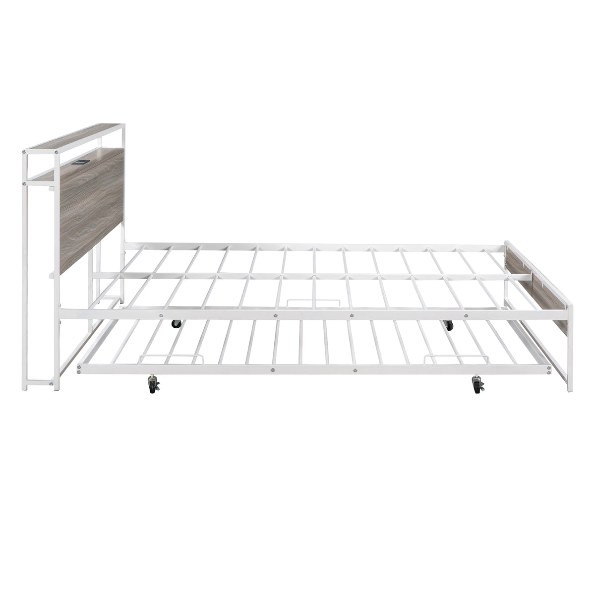 Metal Platform Bed with USB Ports Brown