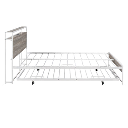 Metal Platform Bed with USB Ports Brown