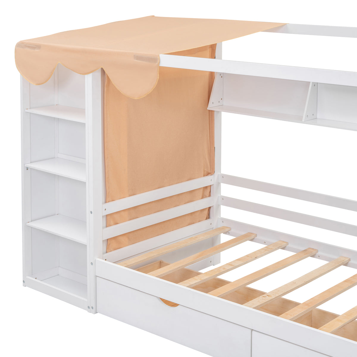 Twin House Bed with Wardrobe White