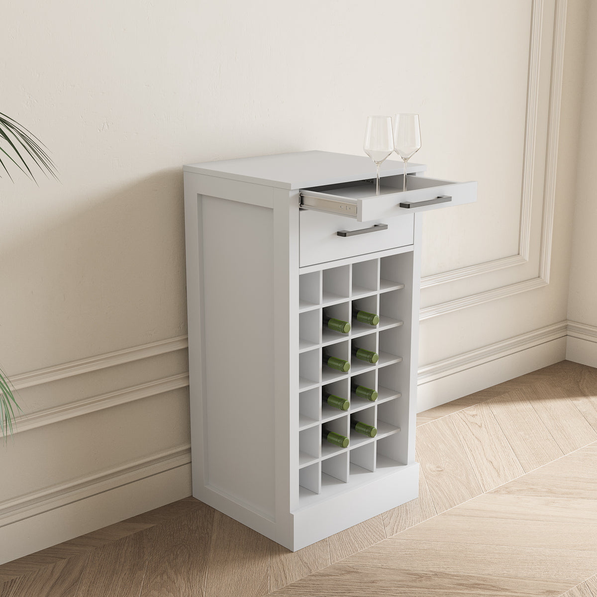 Walnut Modular Wine Bar Cabinet 28-Bottle Storage