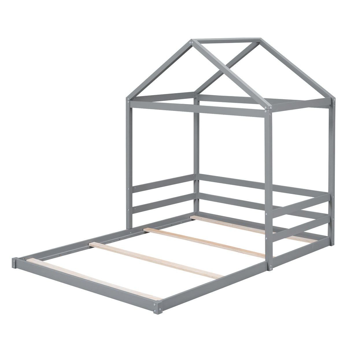 Full House Bed with Guardrail Gray