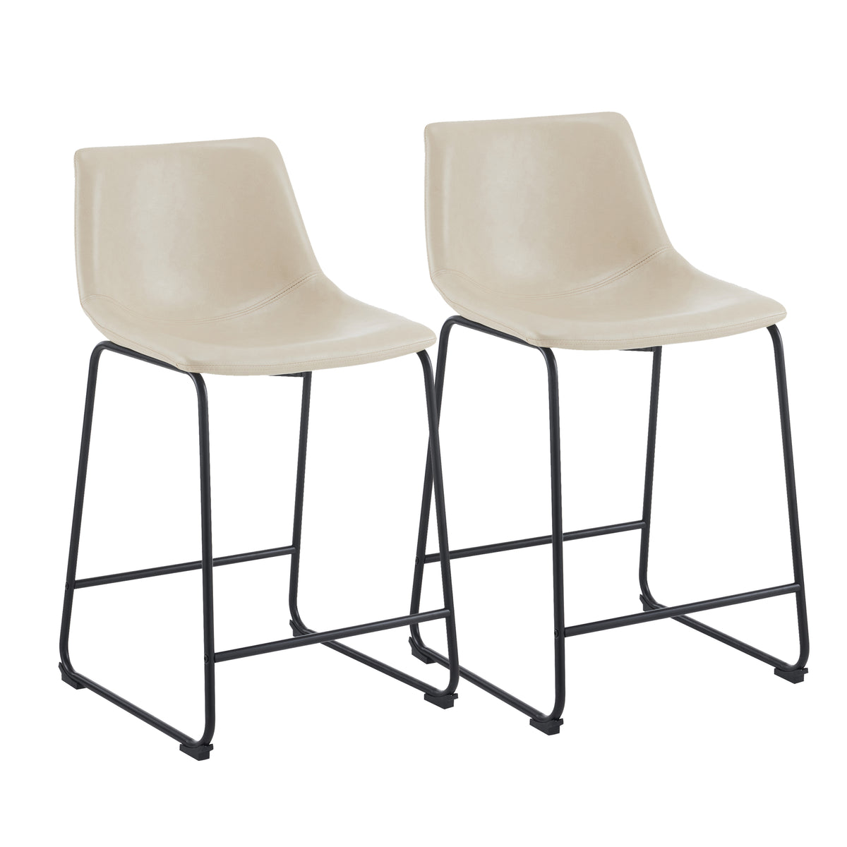 Retro Leather Bar Stool Set (2 pcs) – Cream & Black
