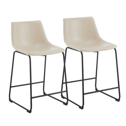Retro Leather Bar Stool Set (2 pcs) – Cream & Black