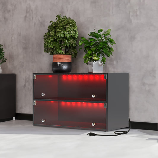 Illuminated Glass Door Shoe Cabinet – Black