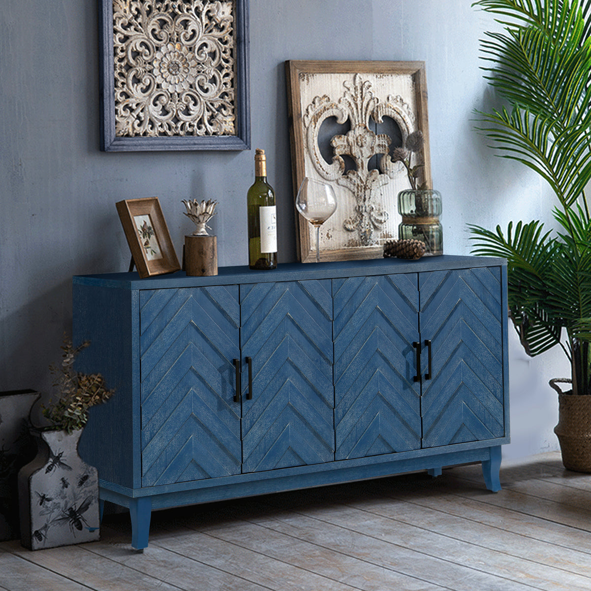 Vintage Wood Buffet Storage Cabinet – Rustic Sideboard