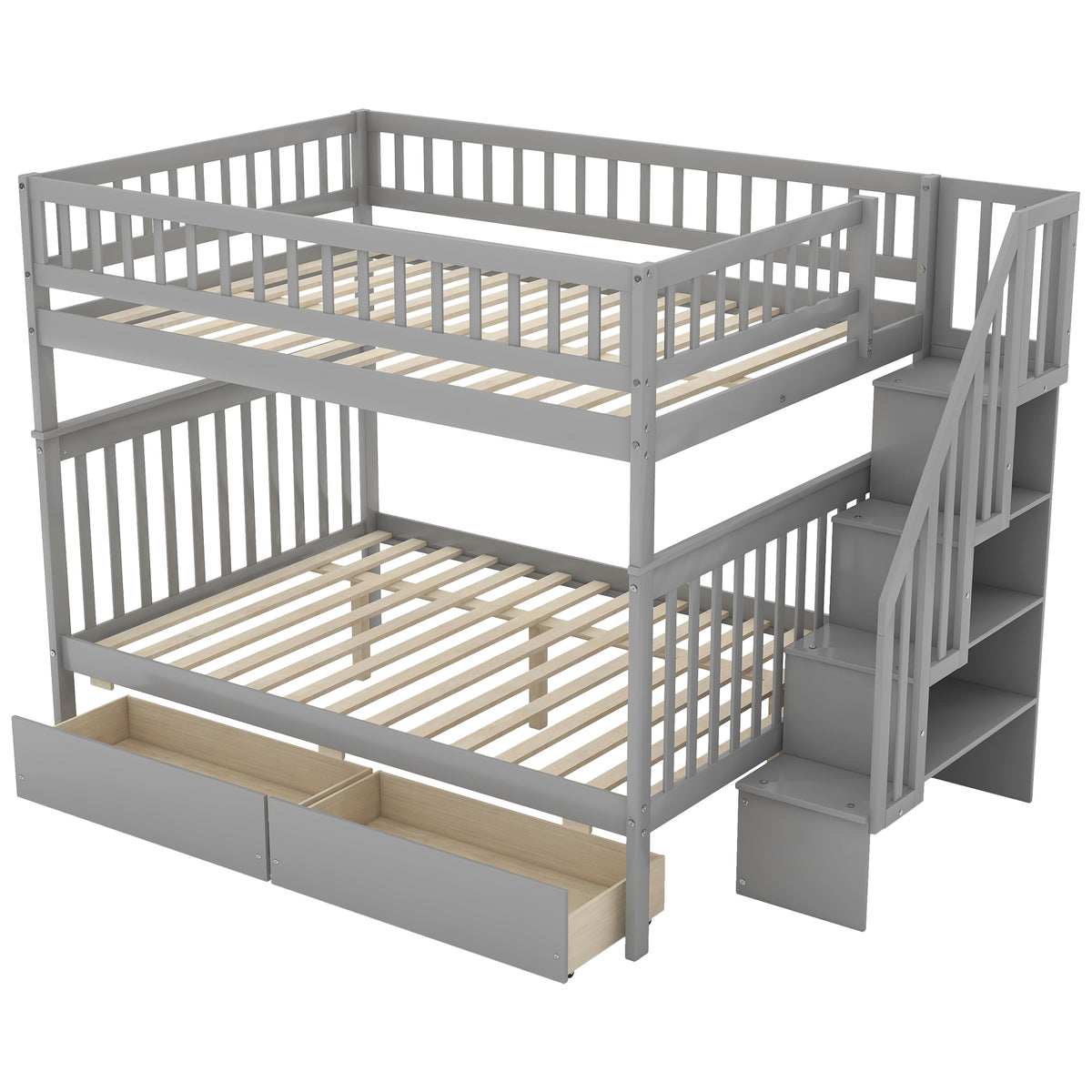 Full Bunk Bed with Storage Drawers Gray