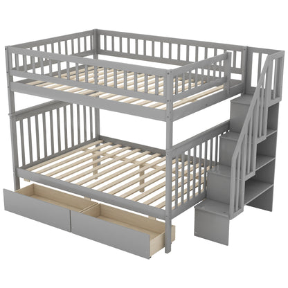 Full Bunk Bed with Storage Drawers Gray