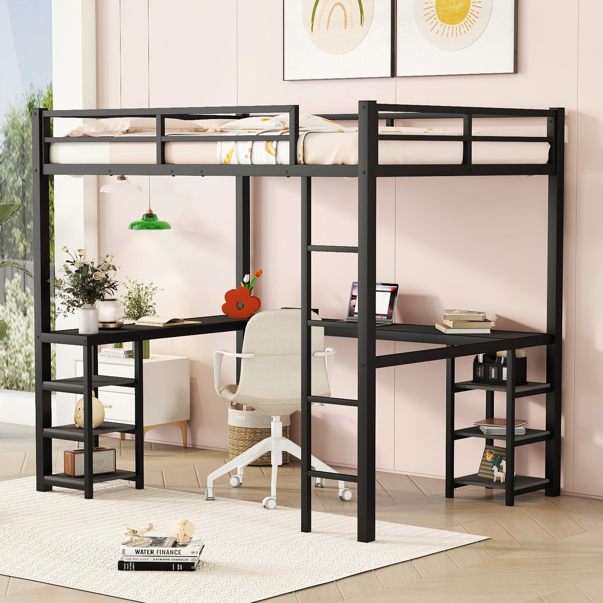 Loft Bed with Ladder and Guardrail Black