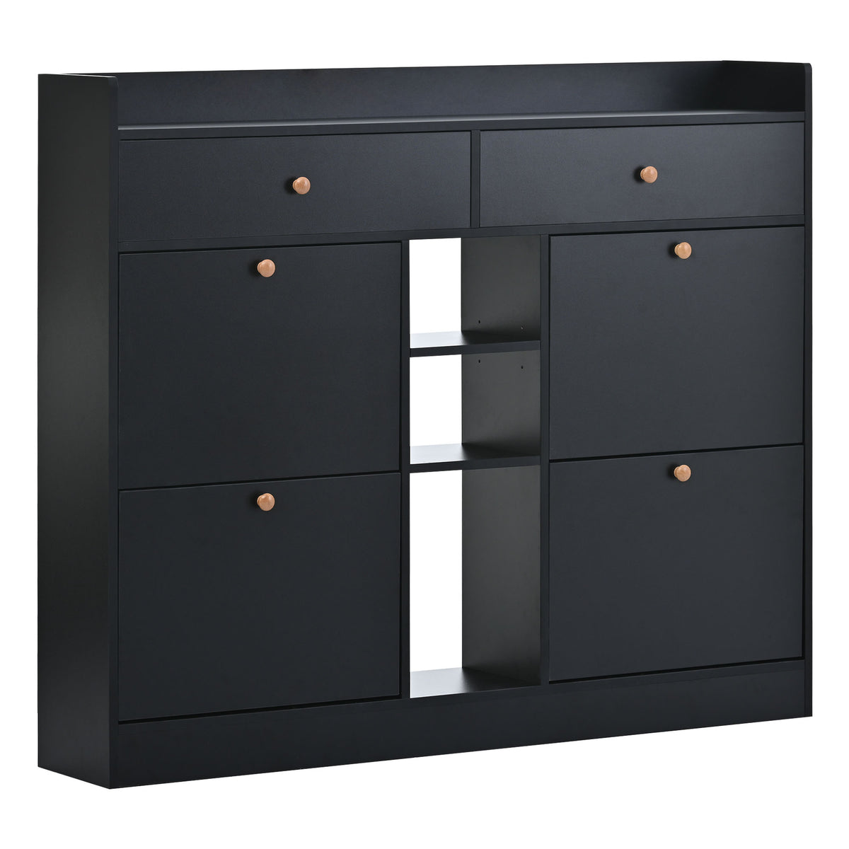 Modern Black Double-Layer Shoe Cabinet with Drawers