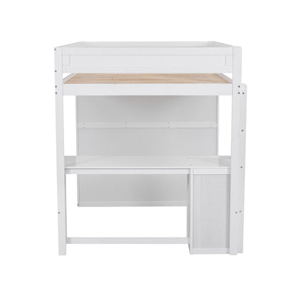 Full-Size Loft Bed with Wardrobe and Drawers White