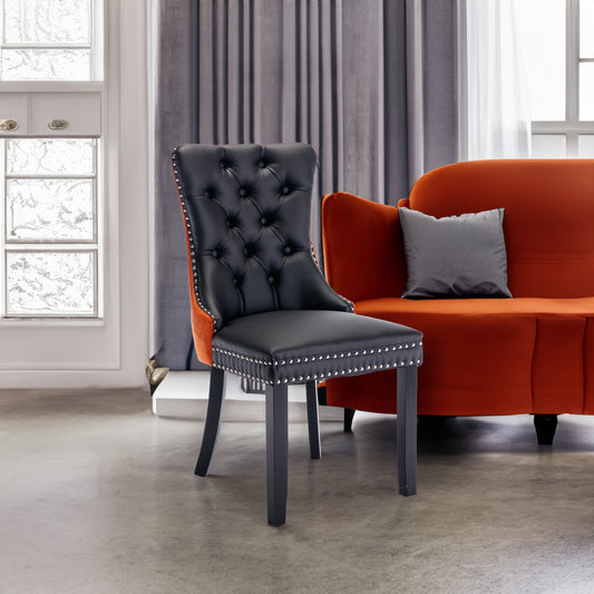 Nikki Tufted Linen Dining Chair Set (2 pcs) – Black and Orange