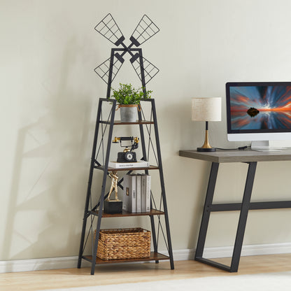 Narrow 4-Tier Display Shelf – Rustic Brown