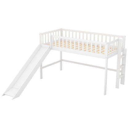 Twin Loft Bed with Ladder and Slide White