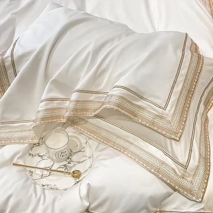 Royal Retreat Gold Edging Embroidered 1000 TC Duvet Set - White
