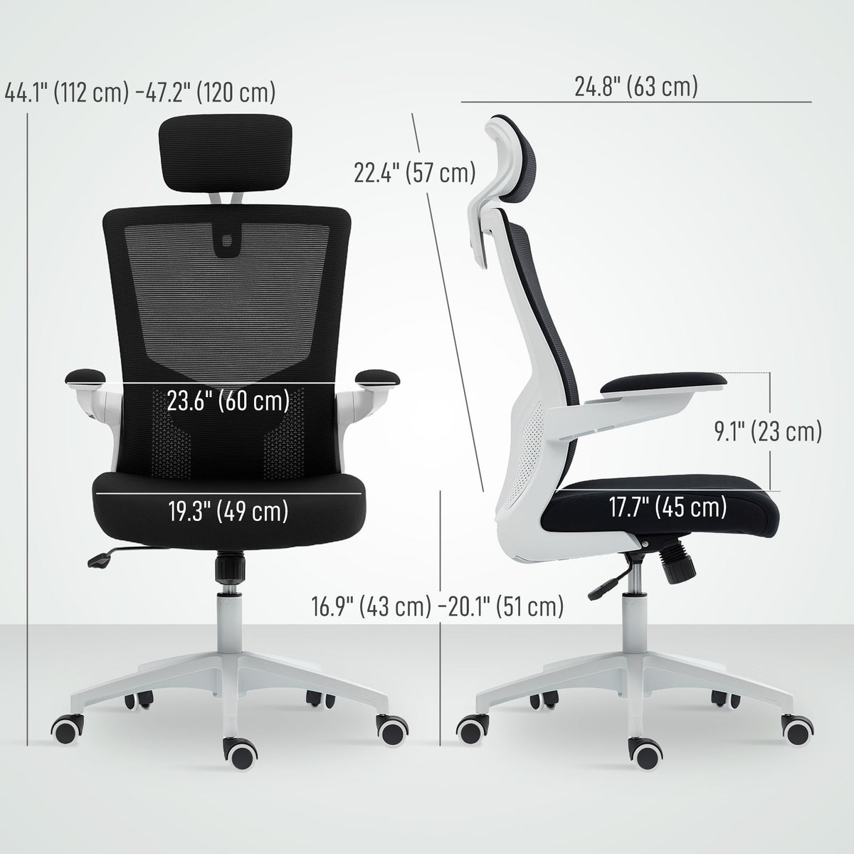 Andre Ergonomic Office Chair with 2D Lumbar Support and adjustable Headrest-Black/White