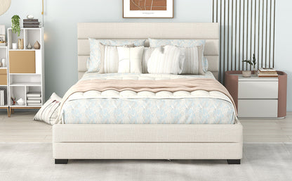Queen Upholstered Bed with Twin Size Trundle Beige