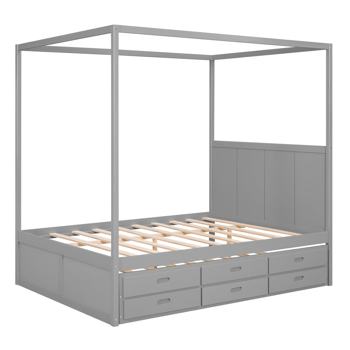 Queen Canopy Platform Bed with Drawers Gray