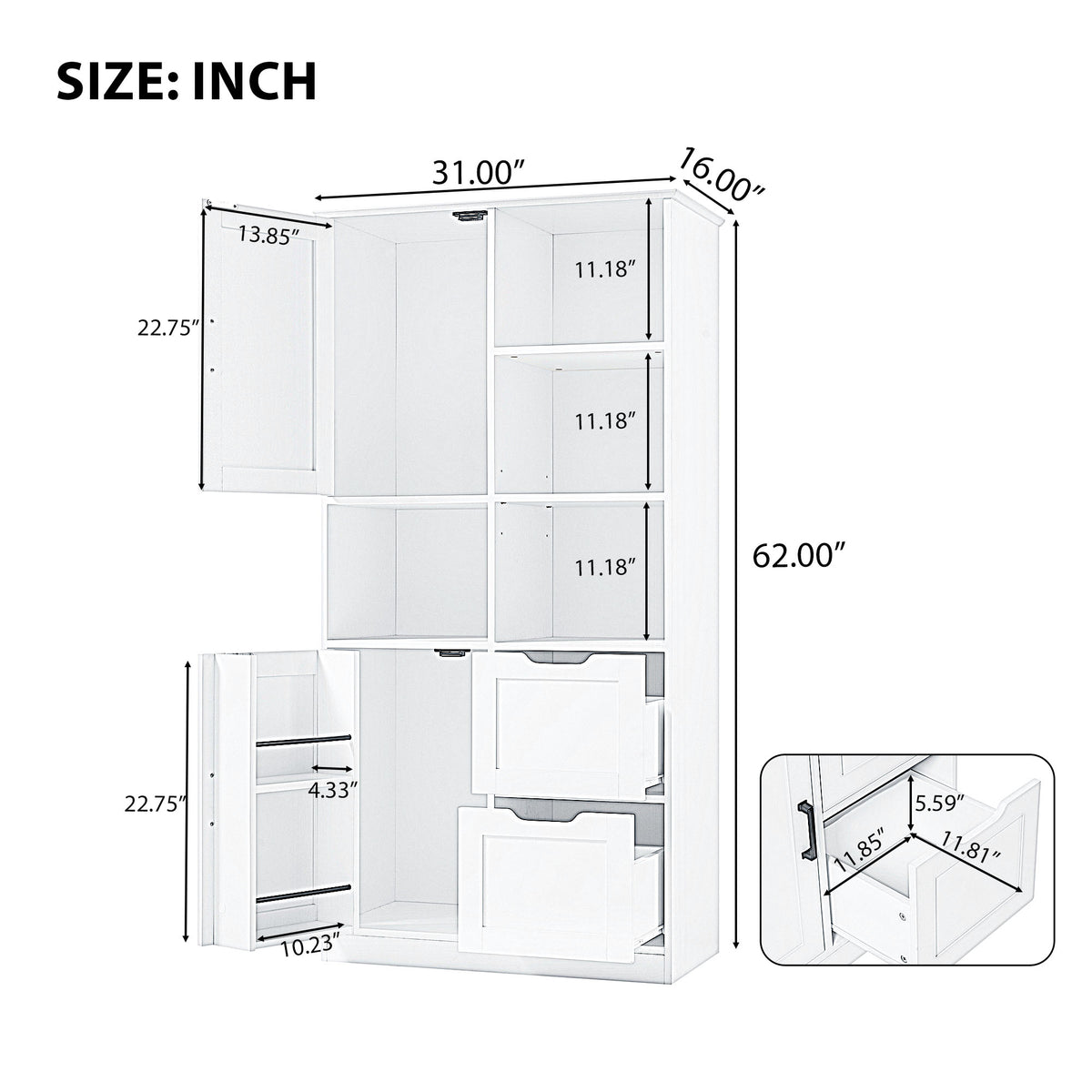 White Bathroom Storage Cabinet with Adjustable Doors