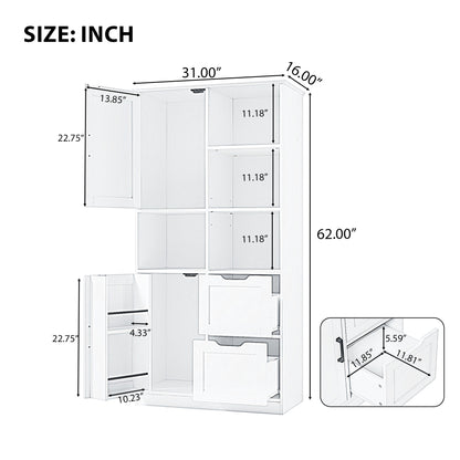 White Bathroom Storage Cabinet with Adjustable Doors