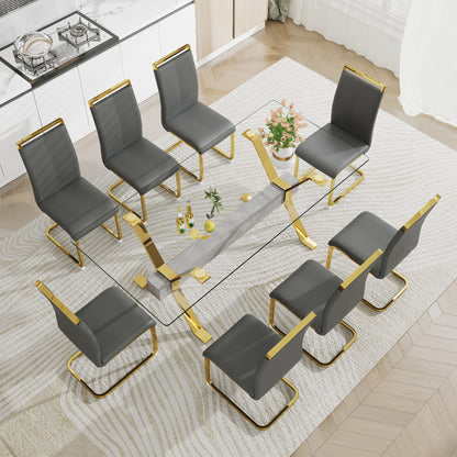 Glass Dining Table with Gold Metal Legs