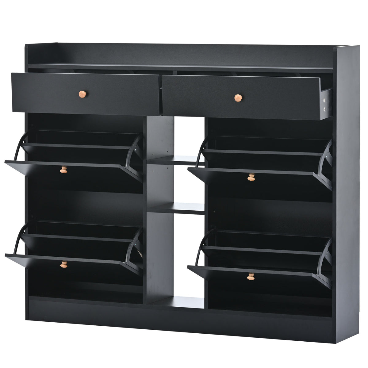 Modern Black Double-Layer Shoe Cabinet with Drawers