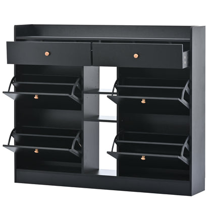 Modern Black Double-Layer Shoe Cabinet with Drawers