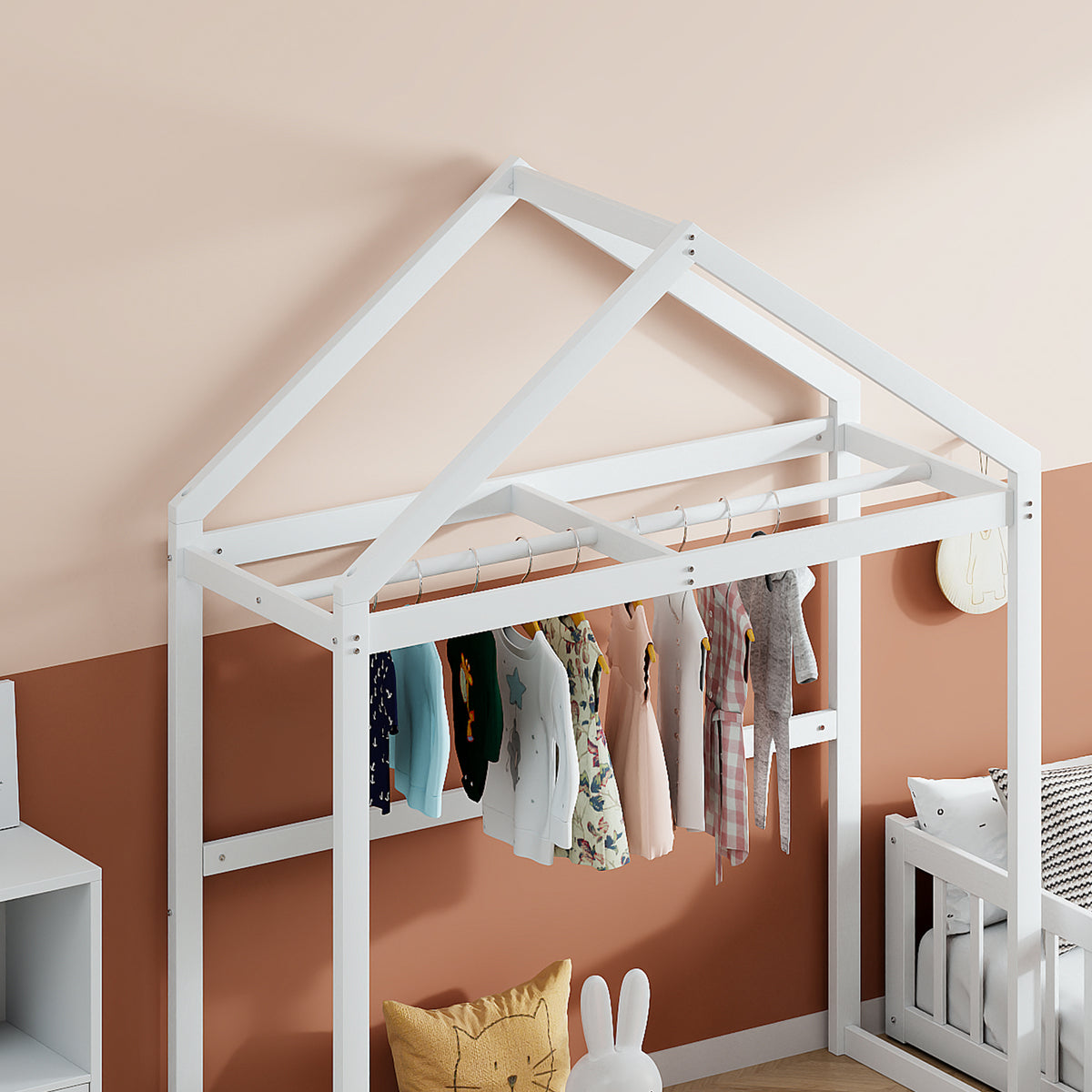Full Platform Bed with Storage Rack White