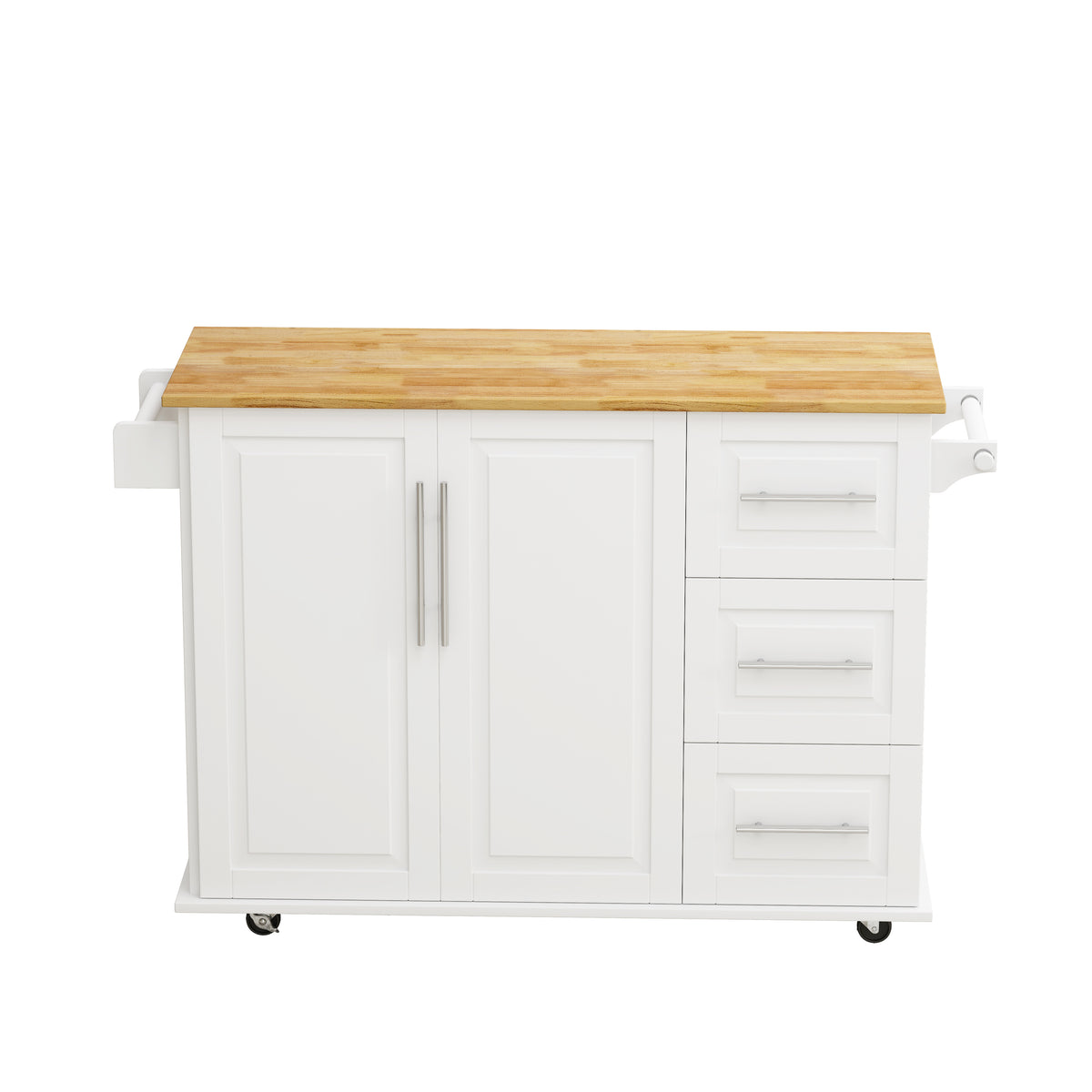 Mobile Kitchen Island with Drawers and Rack White