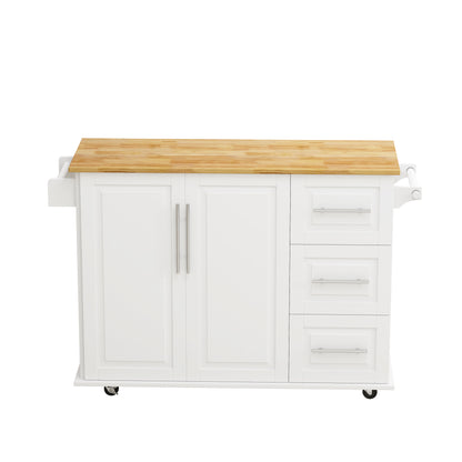 Mobile Kitchen Island with Drawers and Rack White