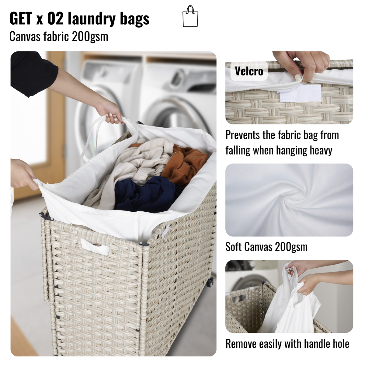 Grey Laundry Hamper with Lid and 2 Removable Bags