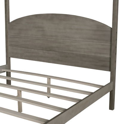 Queen Canopy Platform Bed Brown Wash