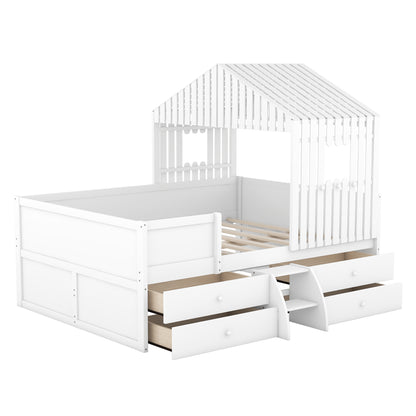 Full Loft Bed with Drawers White