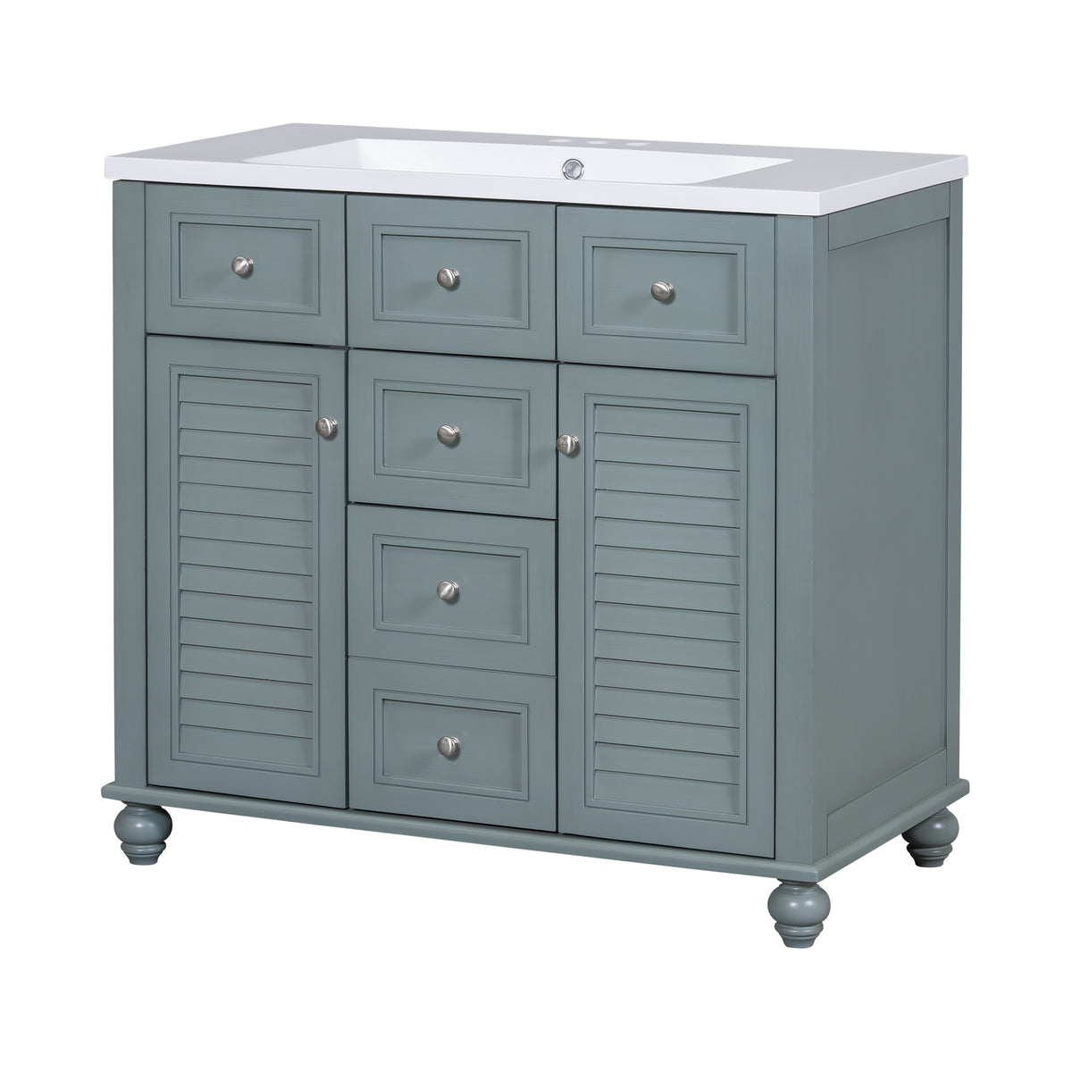 36-Inch Blue Bathroom Vanity with Resin Sink and Drawers