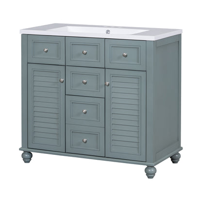 36-Inch Blue Bathroom Vanity with Resin Sink and Drawers
