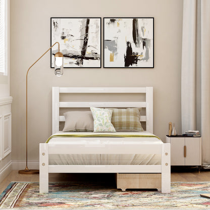 Wood Platform Bed with Drawers White