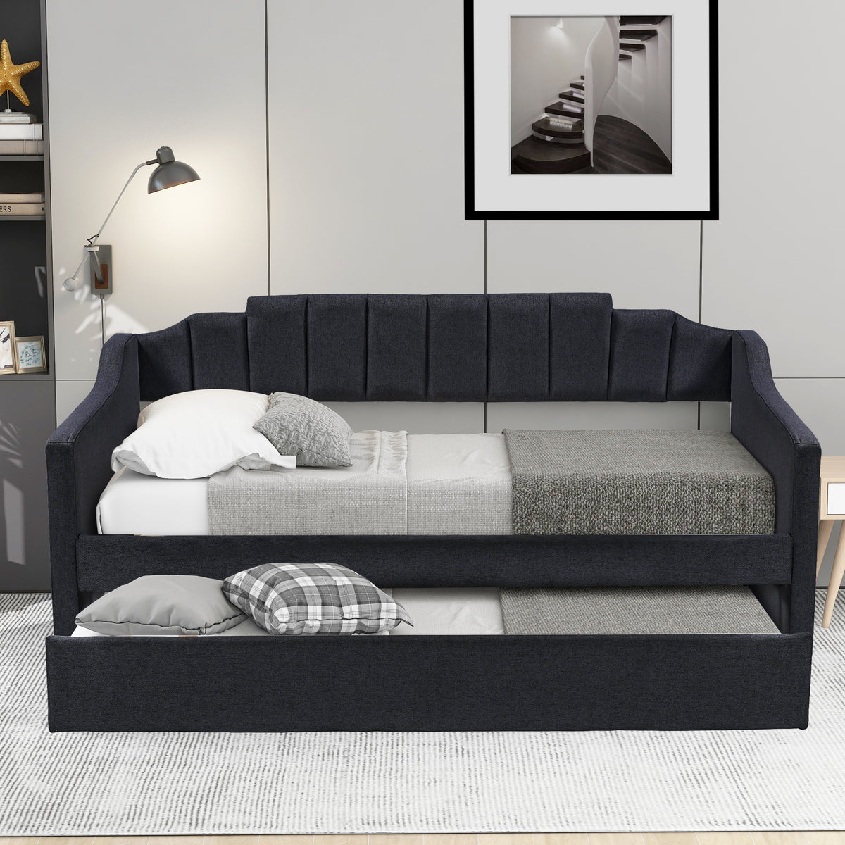 Twin Upholstered Daybed with Trundle – Black