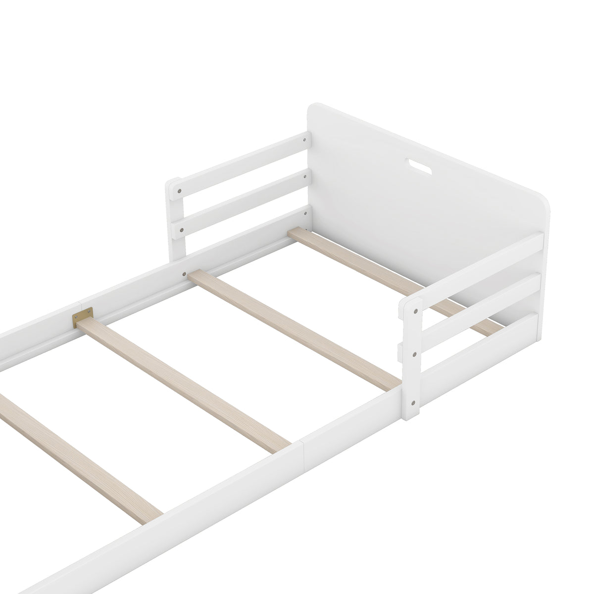 Twin Floor Bed with Guardrail White