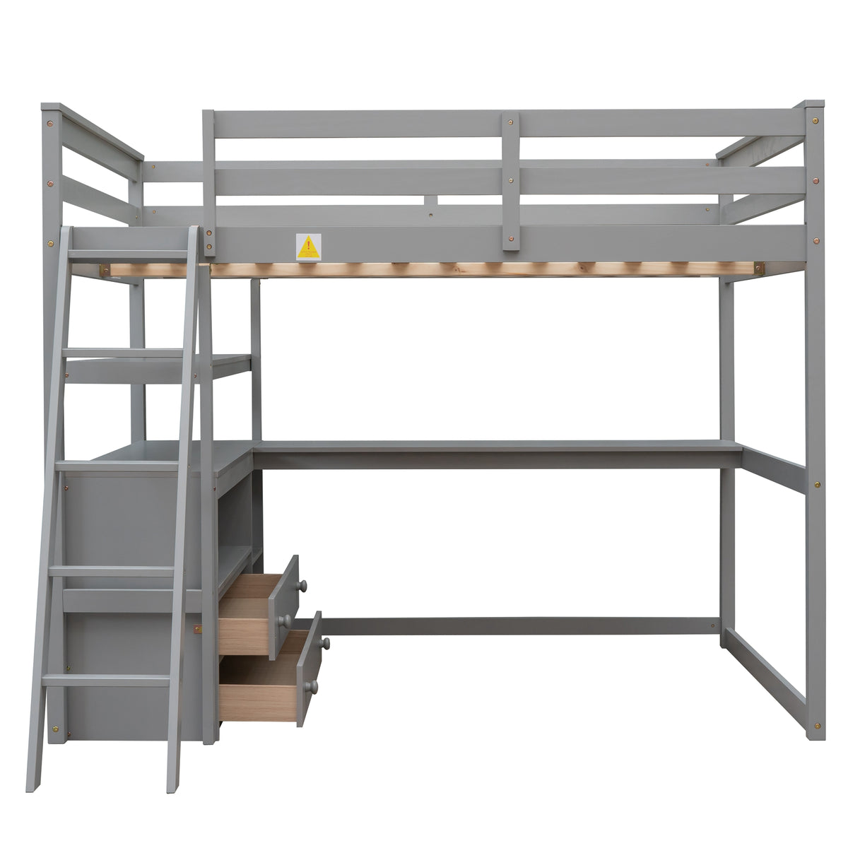 Full Loft Bed with Shelves Gray