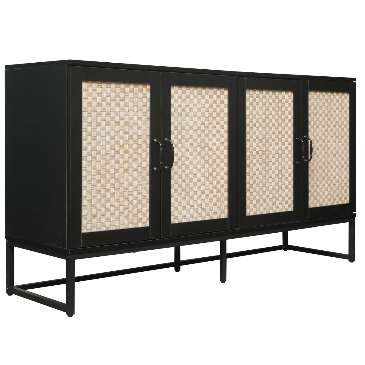 Rattan 4-Door Sideboard Black