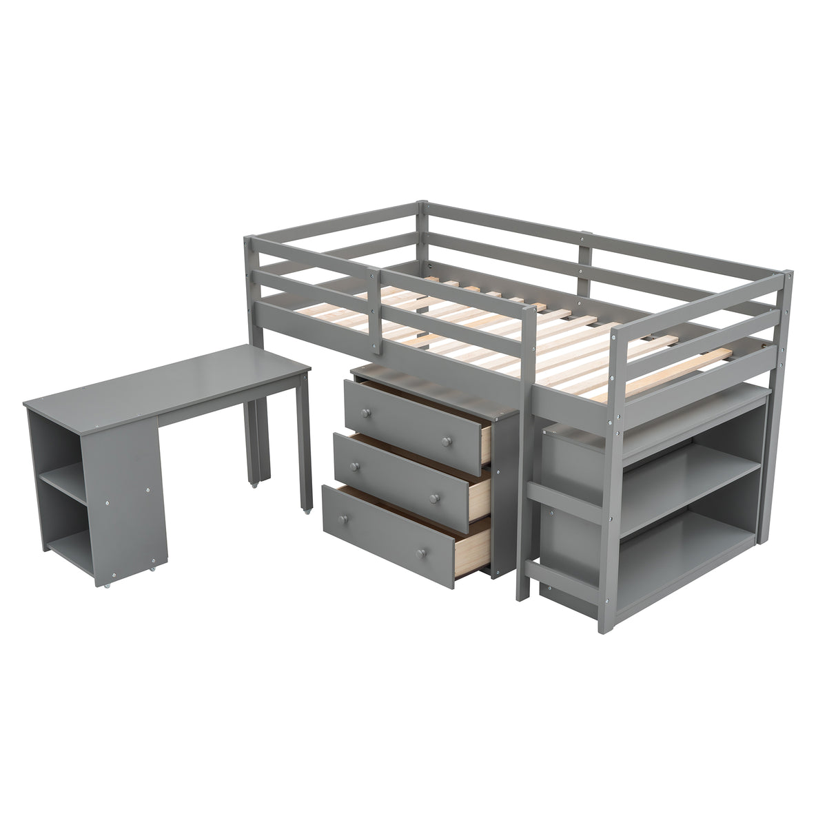 Twin Loft Bed with Desk Gray