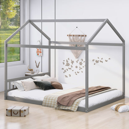 Wooden Queen Bed with Headboard Gray