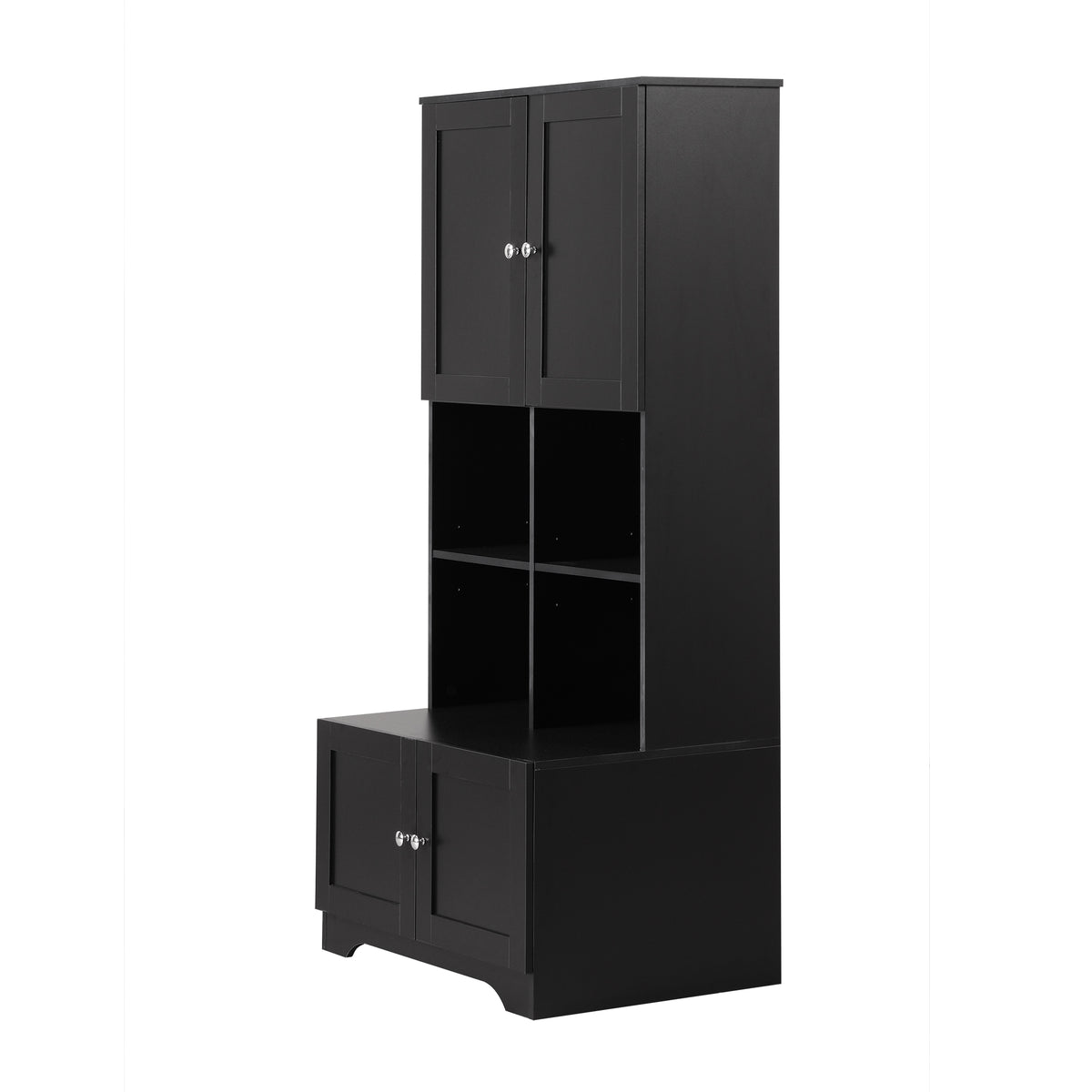 4-Door Bathroom Storage Cabinet Black Finish