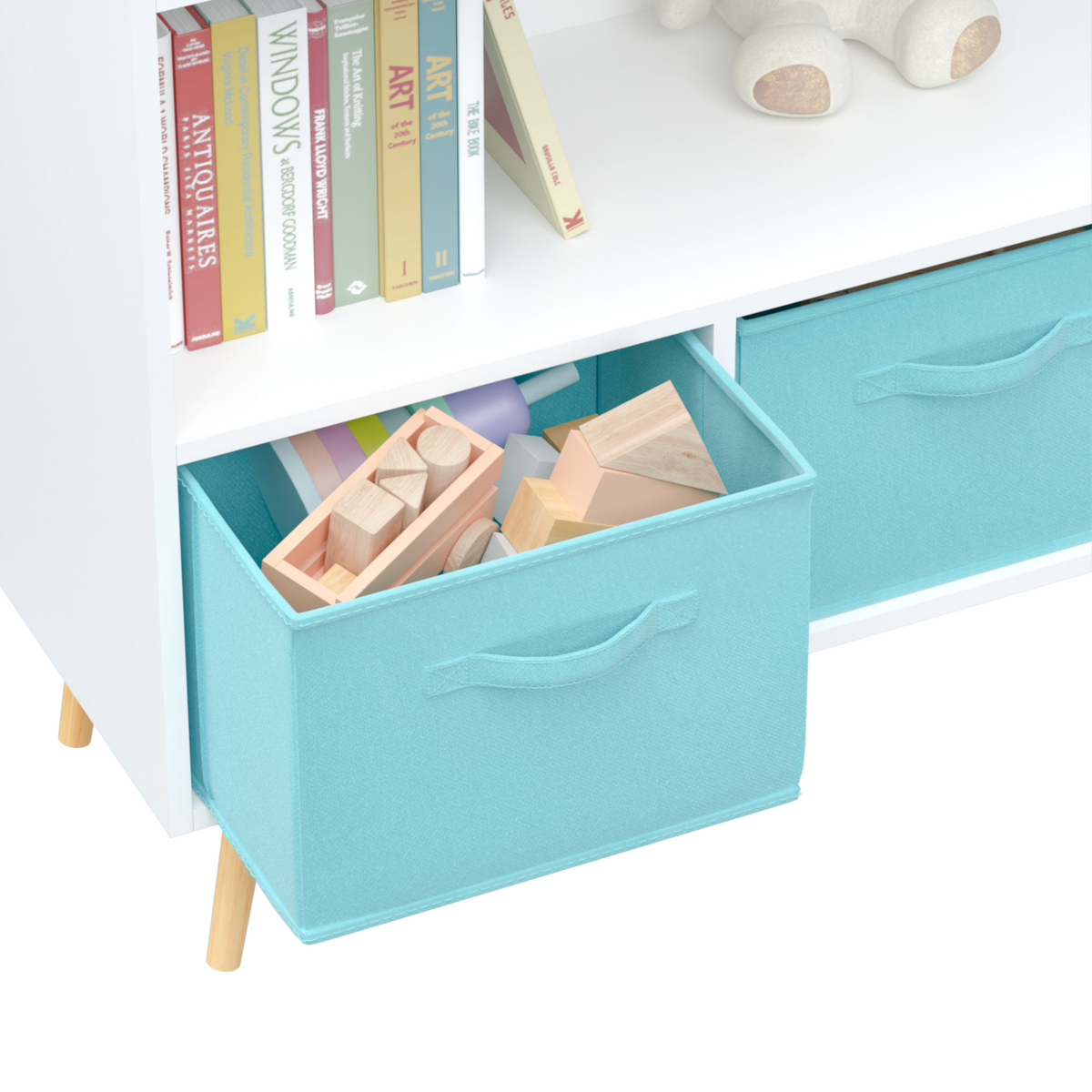 Kids Bookcase with Fabric Drawers White Blue