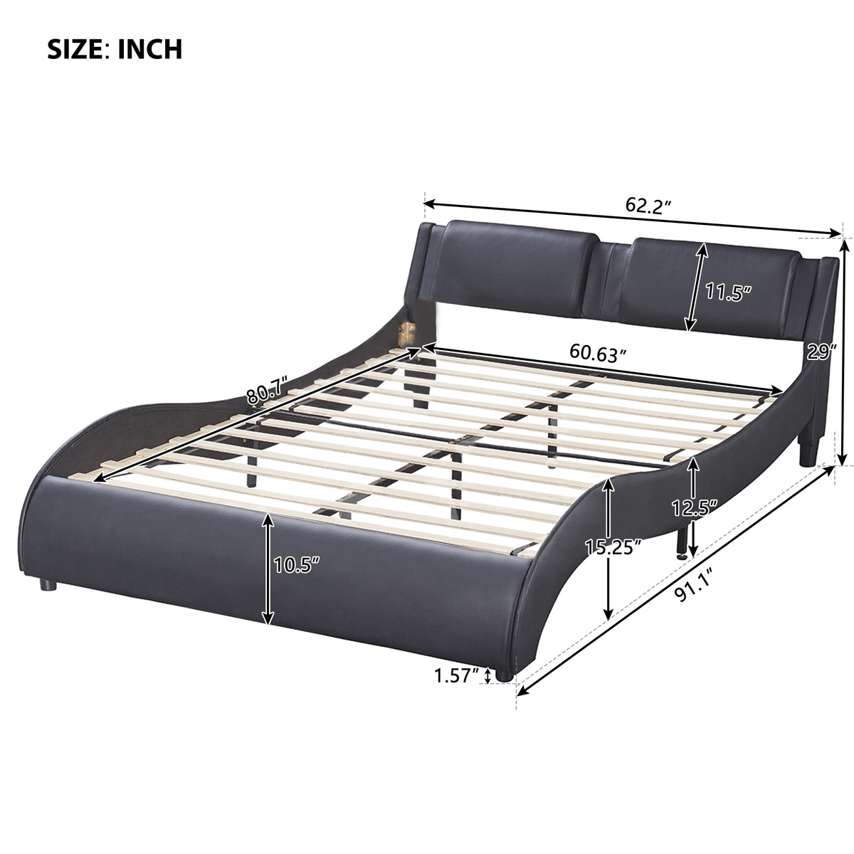 Upholstered Queen Bed with LED Light Black