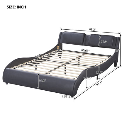 Upholstered Queen Bed with LED Light Black