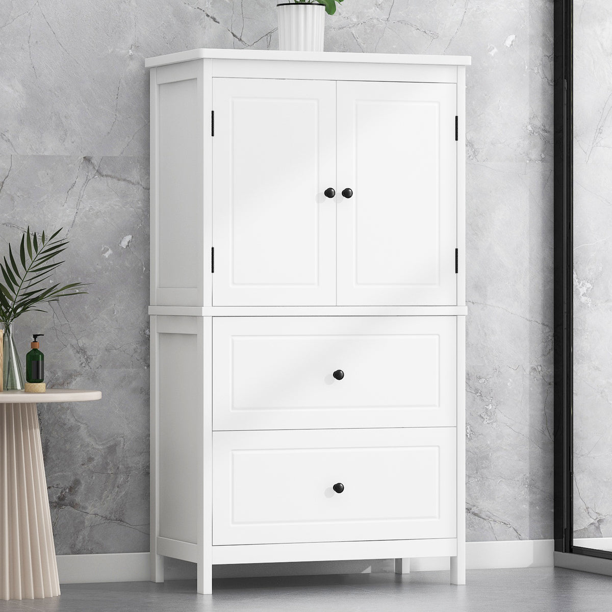 White Bathroom Storage Cabinet with Drawers