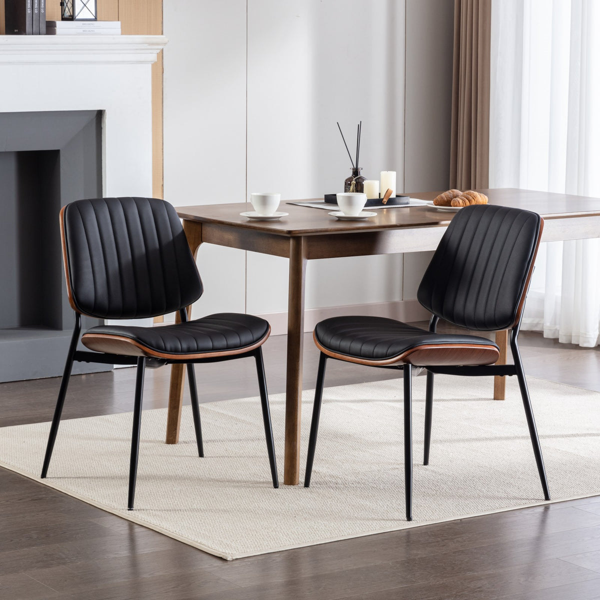 Retro Linen Dining Chairs Set of 2 Black Legs