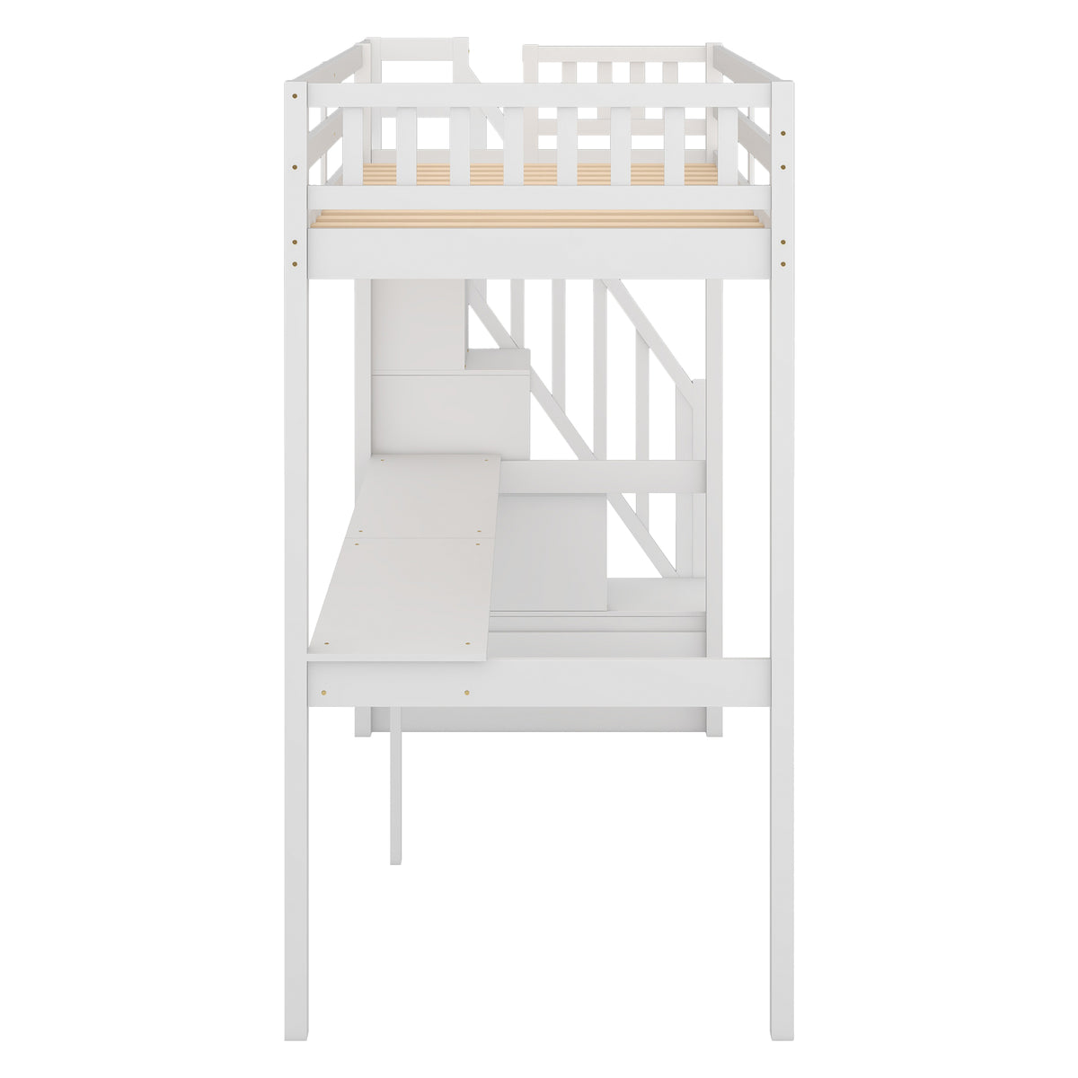 Twin Loft Bed with Staircase and Desk White